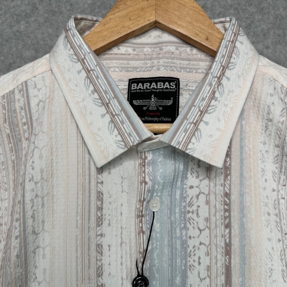BARABAS Mens 3XL Classic Fit Long Sleeve Button Down‎ Shirt White Wine Pattern